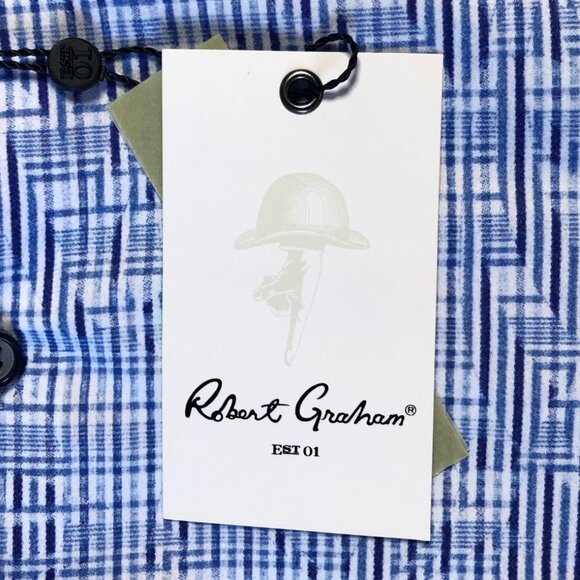 Robert Graham Mens Small Blue Geometric Woven Button Up Dress Shirt NWT - Picture 3 of 10